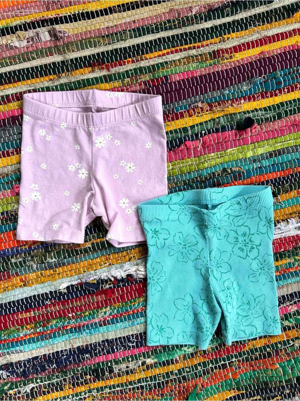 Cat & Jack Girls Floral Print Lavender & Aqua Bike Shorts Duo 12 MOS